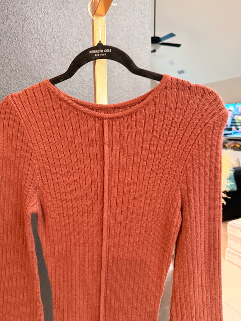 Commense Rust Ribbed Maxi Dress with Ruffle Bell Cuffs - Picture 3 of 3